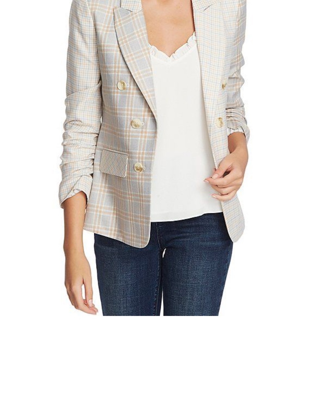 1. State Light Blue and Cream Plaid Button-Front Shirt Jacket